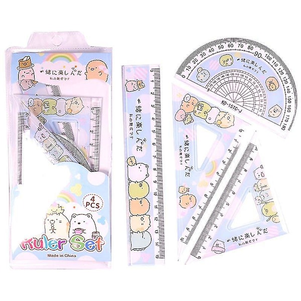 Kontorsmaterial linjal | Cartoon linjal skola | Kawaii brevpapper linjal - 4 st/set -