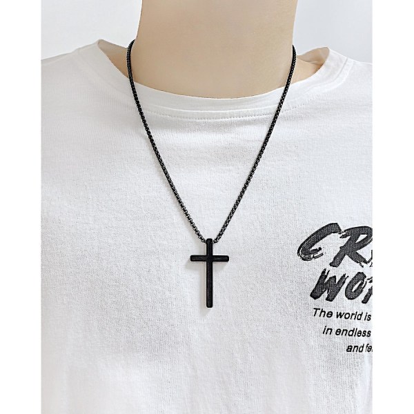 Korshänge, korshänge i rostfritt stål med 55 cm kedja för män, kvinnor, silver, svart, guld (svart)