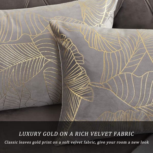 Kuddfodral 30 x 50 cm Sammet Guld Blad Kuddfodral Grå Kuddfodral Dekorativ Kudde för Soffa Sovrum Vardagsrum Set om 2