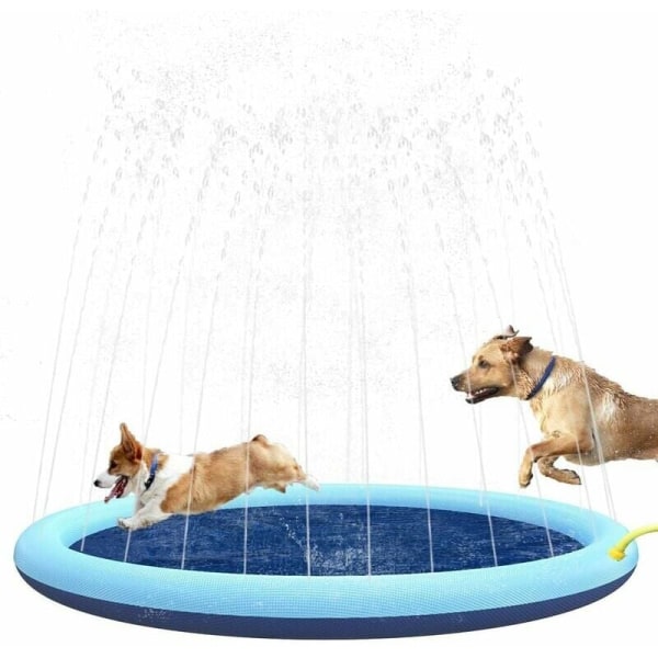 Uppblåsbar pool 170 cm stänkskydd bevattningsmatta för hundar och barn, halkfri förtjockad hållbar badpool för husdjur