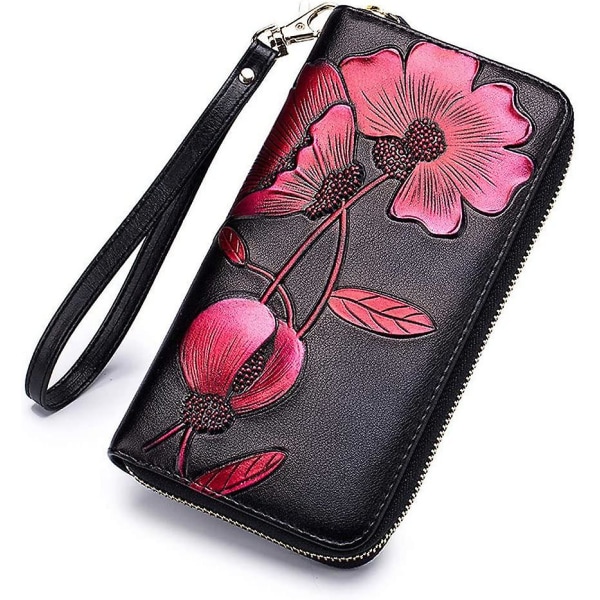 Verktygsväska Rfid-blockerande plånbok för kvinnor med dragkedja runt plånbok, stor reseväska, röd, medium
