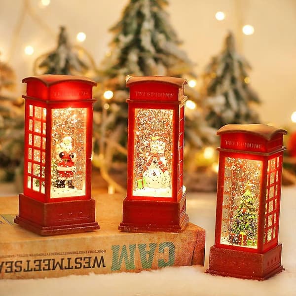 3 Lysende Julemands Telefonboks Figurer – Sne Bordpynt