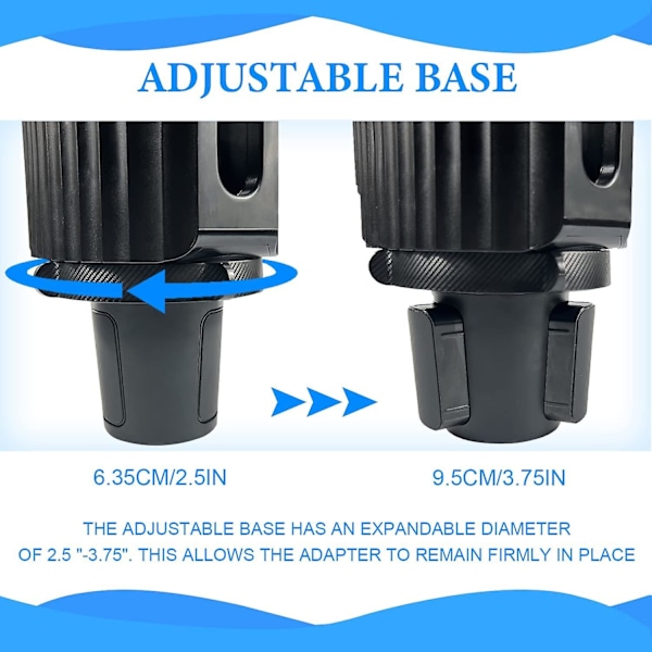 Bilkopholder Udvider Adapter Med Telefonholder (justerbar), Dobbelt Bilkopholder Organizer Passer Til 2,5\"-3,8\" Diameter 18-40 Oz Flasker, Krus, Stor