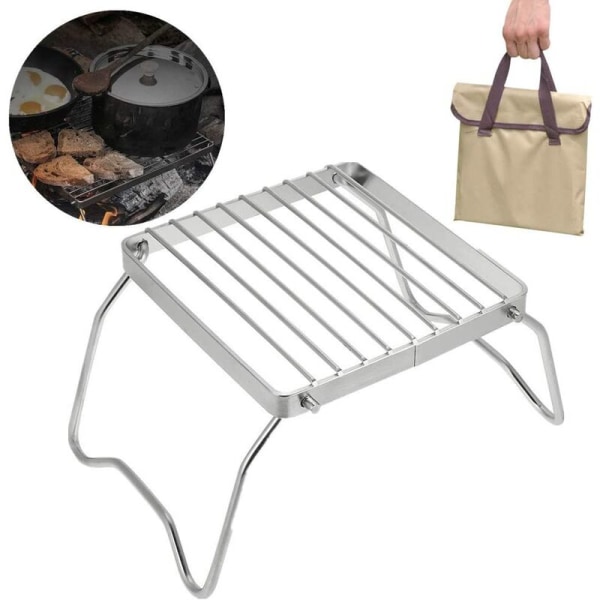 Hopfällbar grill i rostfritt stål, bärbar, lättviktig, hopfällbar kolgrill för picknick, vandring, camping - silver