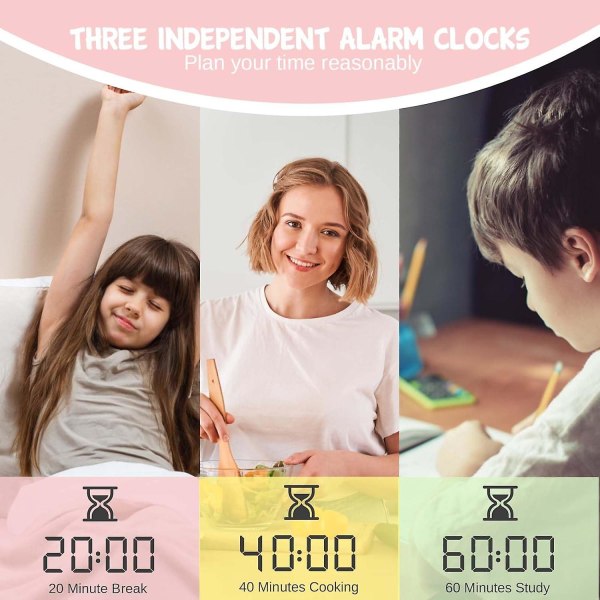 Lasten herätyskello, LED-digitaalinen herätyskello lapsille, 3 herätyskelloa, Torkkutoiminto, 5 ääntä, Kellonajan ja viikon näyttö, LED-näyttö, herätyskellolahja