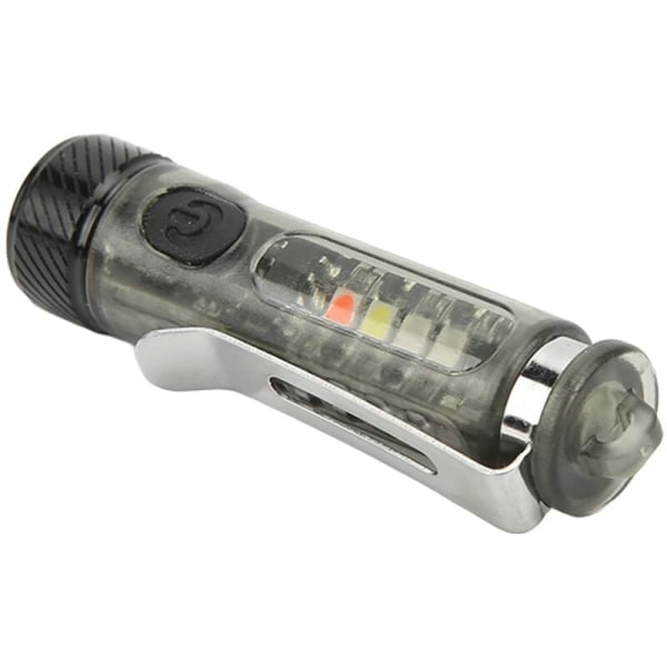 Nyckelringsficklampa Röd Blå Svart Ljus Penna Klipp Design Mini LED Ficklampa IP65 Vattentät Nödcamping (Transparent Svart)