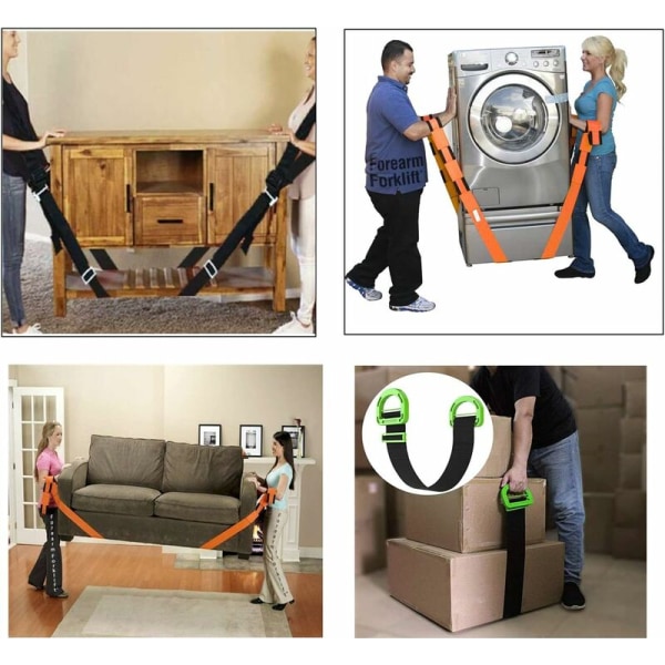 Möbeltransportband, 2 justerbara lyftremmar och en personlig lyftrem för att säkert flytta möbler, utrustning, tunga och skrymmande föremål