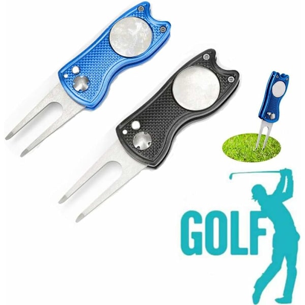 2 st vikbara golfbanor i metall med magnetisk bollmarkör, hopfällbar och bärbar lätt miniverktyg