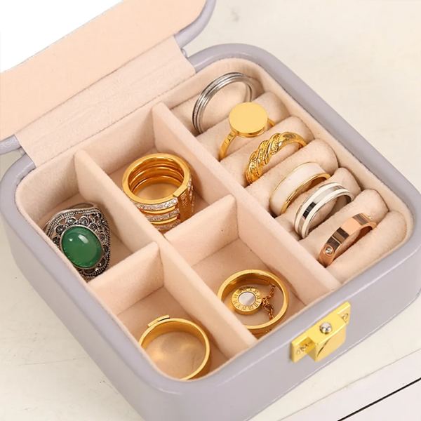 2 i 1 smyckeskrin, låsbart dubbelskikts smyckeskrin med spegel, smyckeskrin för halsband, ringar, armband, örhängen, grå