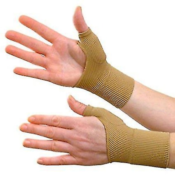 Beige håndledsstøtte, 1 par beige håndledsstøttehandsker tommelfinger håndledsstøttebånd handsker elastisk støtteærme sportsbandage