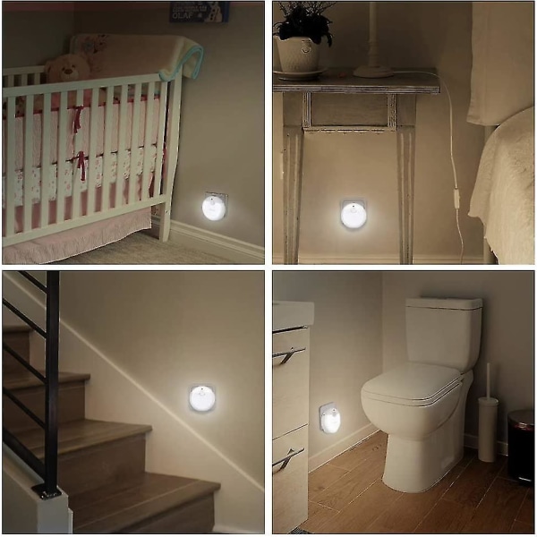 Ny LED-nattlys 3-pak Plug-and-play Automatiske vegglys med 3 lysmoduser. LED-nattgave