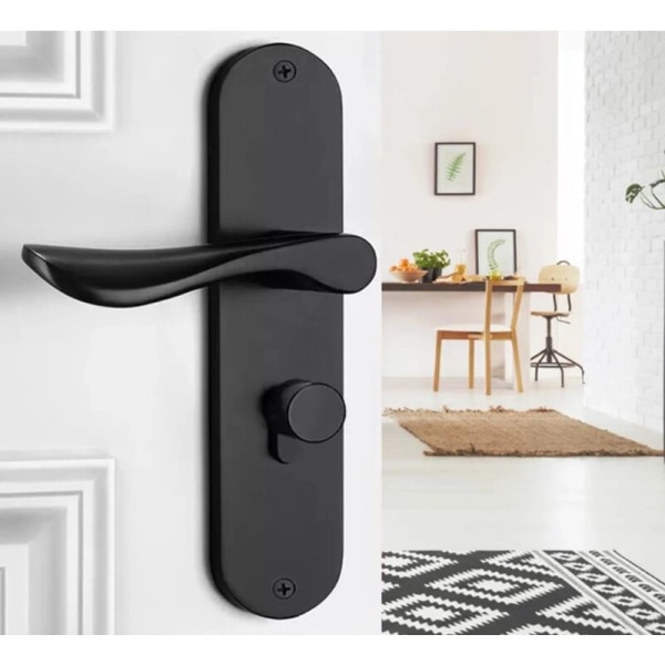 Svart lås, dörrlås till sovrum, dörrlås i aluminium inomhus, dörrlås i massivt trä (svart)