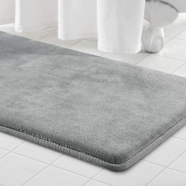 Memory Foam Bademåtte Skridsikker Vandoabsorberende Ultra Komfortabel Fløjls Badeværelse Tæppe (17\" X 24\", Grå) (17\" * 24\", Grå)