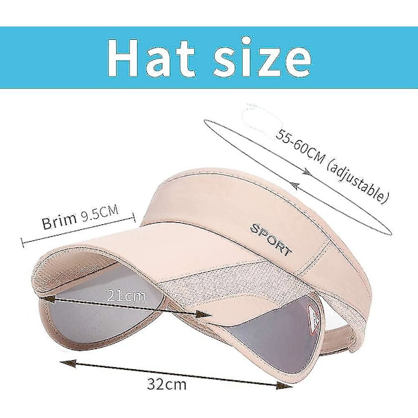 Sommer Sol Visor Hat - Kvinner Justerbar Golf Cap Med Inntrekkbar Bremskjerm, Uv Beskyttelse Strand/tennis Sport Hat（Beige）