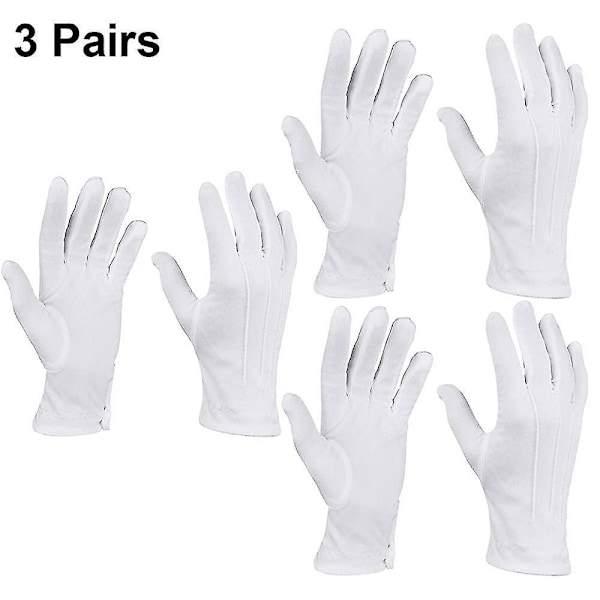 3 par hvite polyester marsjering hansker, formelle smoking æresvakt parade hansker