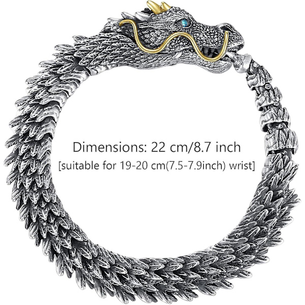 22cm Metallhandgjord drakekedja armband, handgjord retro 3d drake armband, kreativa personlighet herr armband gåvor