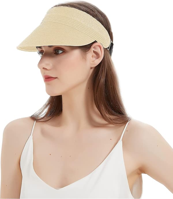 Kvindernes Roll Up Foldable Solhat Bred Skygge Halm Strand Cap Loop Lukning Og Justerbar Golf Visor