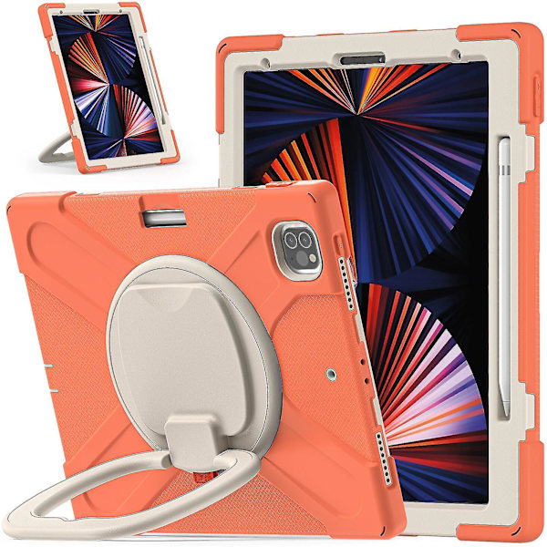 Nytt fodral för iPad Pro 12,9 tum 2021 med roterande stativ, stöttåligt, kameraskydd (korallorange)