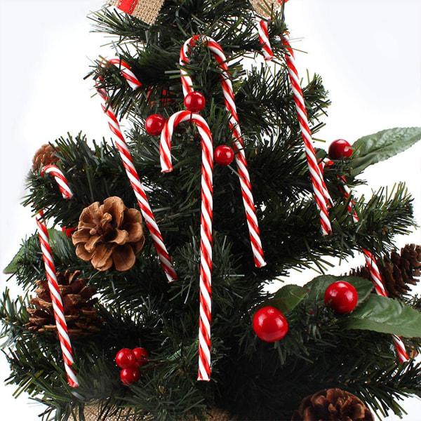 Set med 12 hängande plastdekorationer som är kompatibla med julgran (röd + vit)