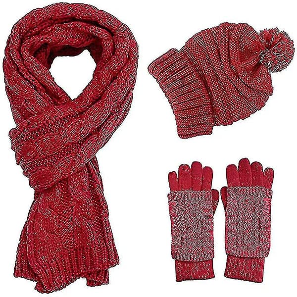 Halsduk mössa handskar set-mjuk stretch varm tjock kabel stickad mössa mössa mössa vante