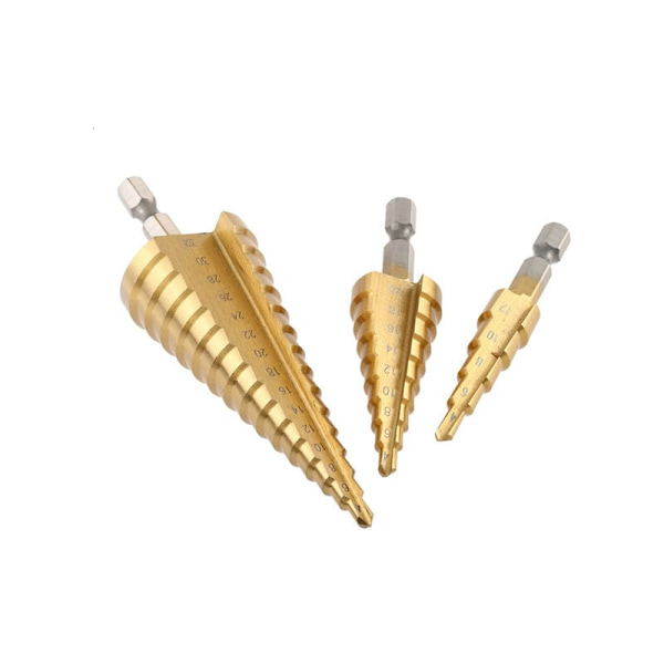 3 st professionella HSS-hexagonala titanstålsstegborrbitsar i metall, borrskärverktygssats, hålskärare 4-12/20/32 mm