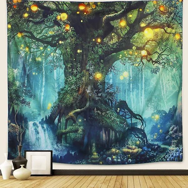 Metsägobelíini, luontoaiheinen puu suosittujen haltioiden seinävaate lämmin vihreä rantamatto（59 x 51 tuumaa）