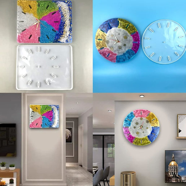 DIY-ur tilbehør i harpiks - runde/firkantede silikoneforme - DIY-epoxyforme - værktøj til smykkefremstilling - runde DIY-ur i harpiksform