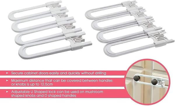 4-pack barnsäkra skåplås för barnsäkerhet i köket, U-formade lås