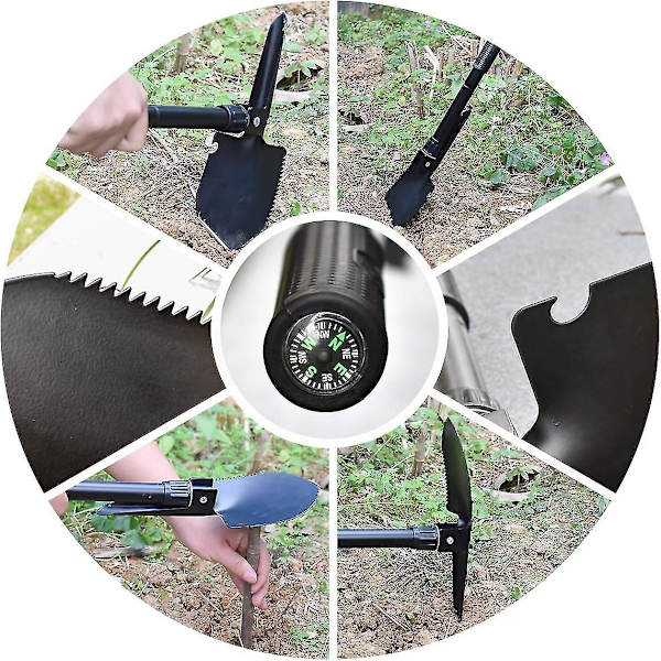 Flerfunktionel Camping Spade, 41cm, Sort