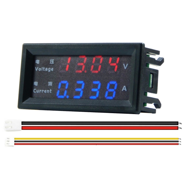 Digitalt voltmeter Amperemeter For DC 100v 200v 10a Amp Spenning Strømmåler Tester Blå og rød Dobbelt LED-skjermpanel for Ho（0-200V）