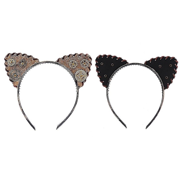 Steampunk kattöron pannband med kugghjulsdekor retro Halloween jul huvudbonad