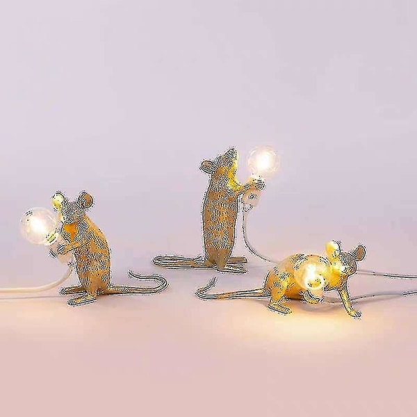 Mus Skrivbordslampa Nordic Animal Lamps Vardagsrum Matsal Sovrum Klädaffär Tecknad Mus Resin Skrivbordslampa Hög kvalitet（guld，sittande mus）