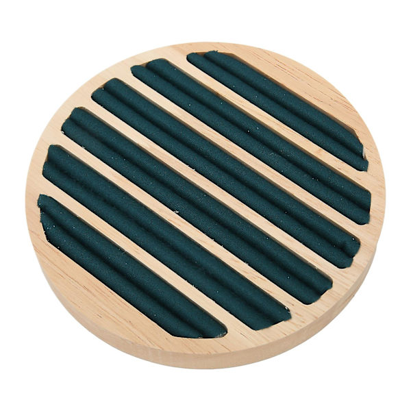 Trä 6 platser rund form ring örhänge förvaringsbricka grön flanell display smycken hållare