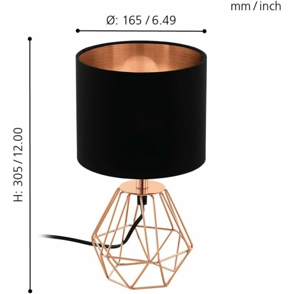 Bordslampa, 1 vintage bordslampa, sänglampa av stål och tyg, färg: mässing, svart, sockel: E14, inklusive strömbrytare (utan glödlampa)