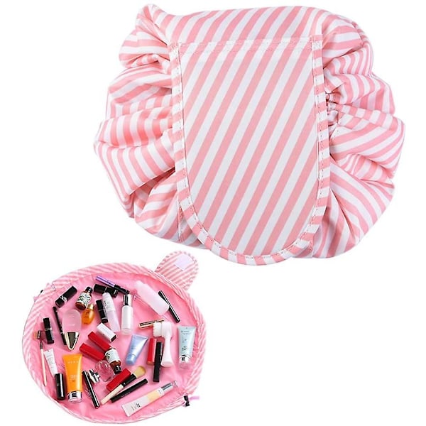 Makeup taske, kosmetik taske 20 * 12 * 8 cm 2 lag med spejl til kvinder (pink)