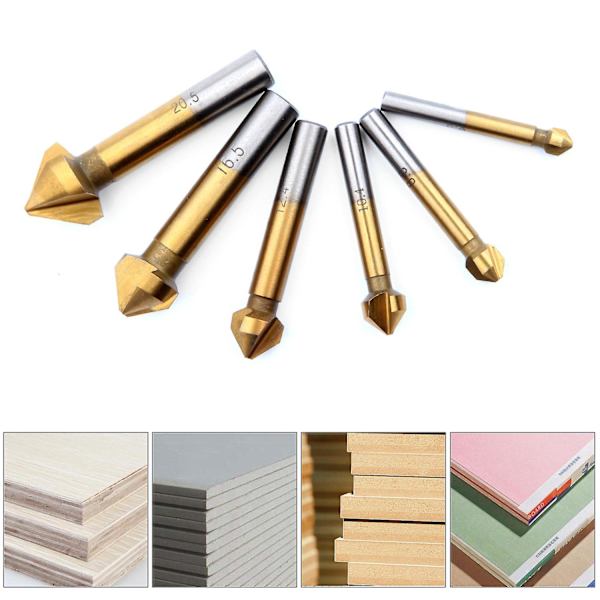 Försänkta metallträ, titan försänkare Hss 90 graders fas 6,3 mm, 8,3 mm, 10,4 mm, 12,4 mm, 16,5 mm, 20,5 mm