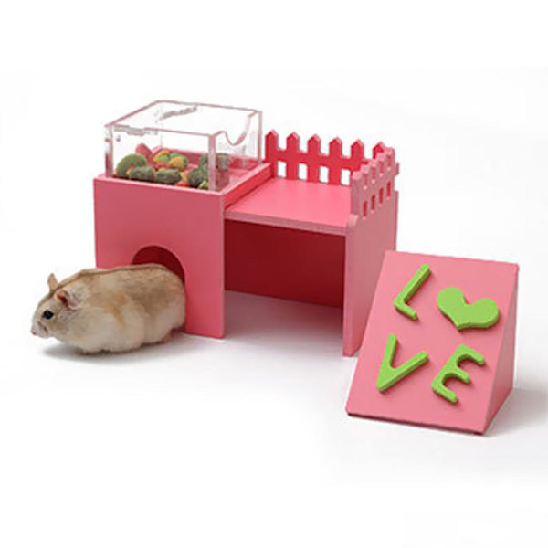 3 i 1 Hamsterhus Ekorre Sovande Bo Hål Stege Leksak Matare Skål Blå（Grön)