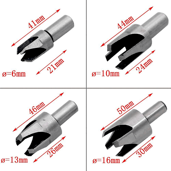 8 stk Hss pluggkutter trebearbeiding skjærende verktøy treplugg bor biter treplugg kutter bor biter 6mm/10mm/13mm/16mm