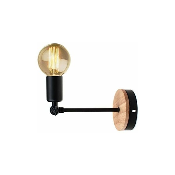 Cham Industriell Järn Trä Vägglampa Retro Loft Lampa Modern Loft Belysning för Hem Cafe Kök Vardagsrum Sovrum Hotell E27 Svart