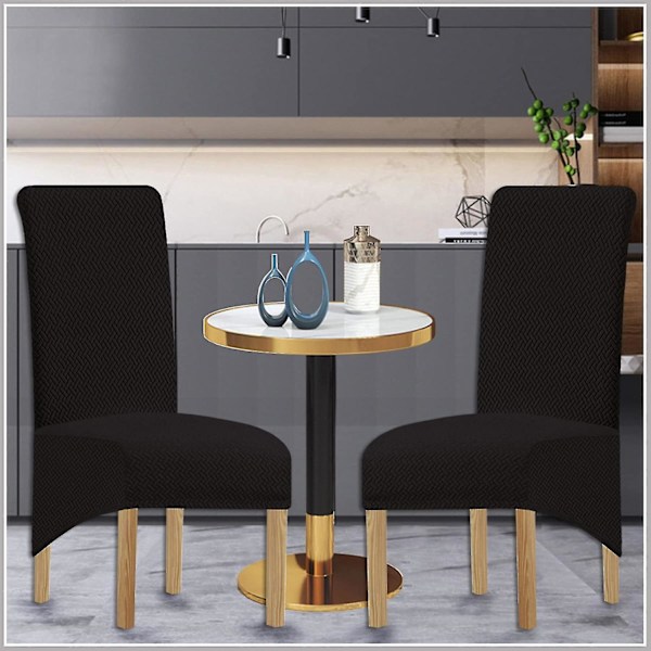 Stort stretch Jacquard matstolsöverdrag (svart, 4-pack)