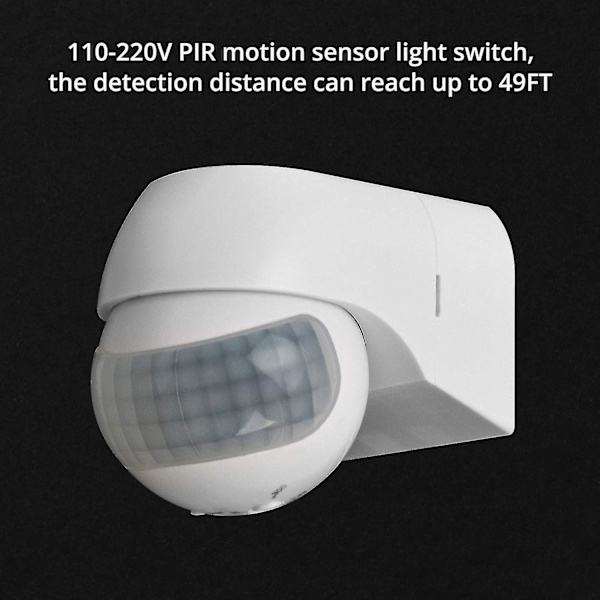 110-220v Pir Bevægelsessensor Lysswitch, Høj Følsomhed Vandtæt Væg Sensor Lysswitch 49-98ft Detektionsafstand