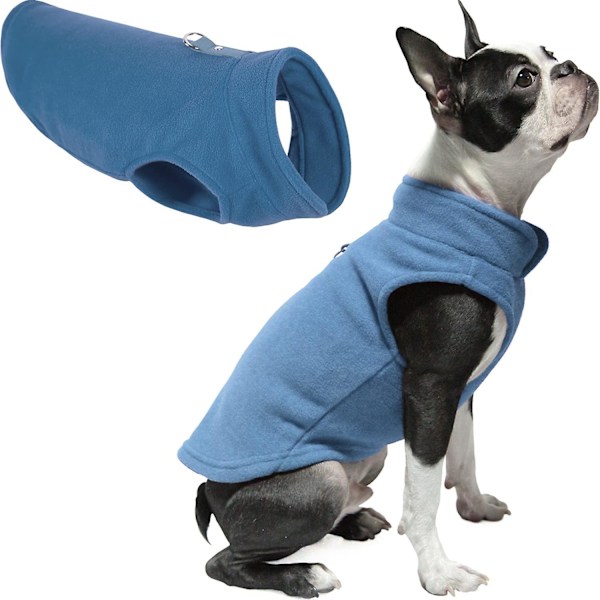 Fleece Vest Hundetrøje - Varm Pullover Fleece Hundejakke med Snorefastgørelse - Vinter Lille Hundetrøje Frakke, Blå, l