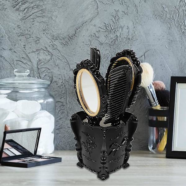 Vintage kädessä pidettävä peilikampasetti, 5 kpl Vanity Makeup Mirror Hair Brushes Comb Set Detangling Hair Brush Rat Tail Comb With Comb Holder