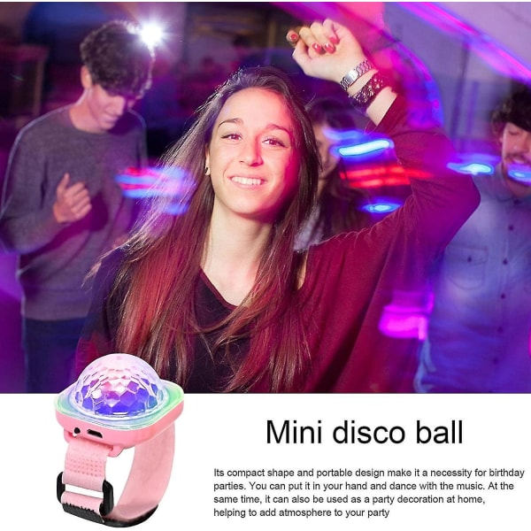 Mini Disco Ball Ljus Atmosfär Ljus Armband Ljudaktiverad Led Scenljus Klocka För Rumsdekor, Bil, Födelsedag（Rosa）