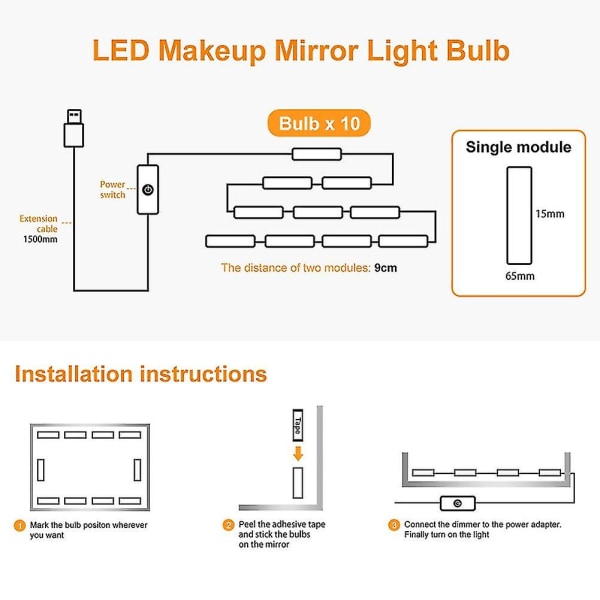 Led Makeup Spejl Lys Hvid Til Hjemmeindretning Væglampe