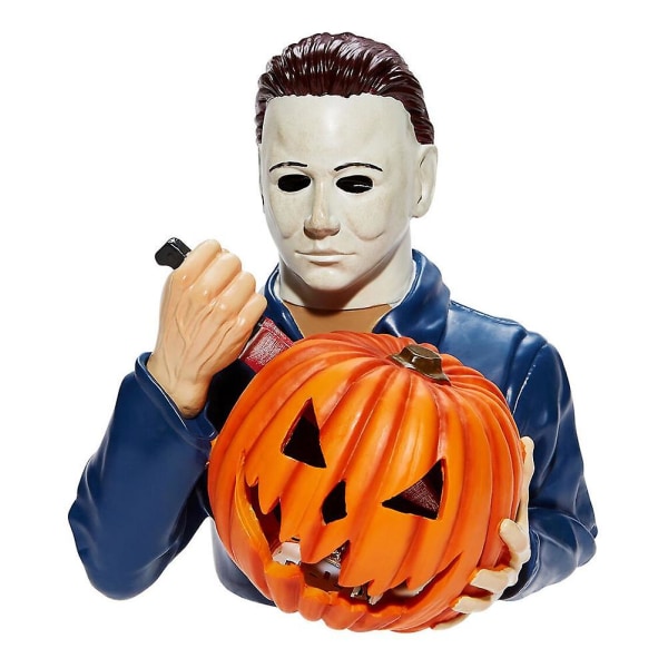 Lys upp Michael Myers Staty Halloween Dekoration Sam Trick 'r Treat With Pumpkin Skräckfilm Trädgårdstomtar Dekor Resin（Inget ljus）