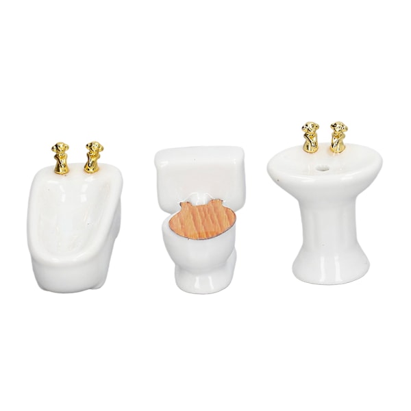 3 kpl:n nukkekodin miniatyyrikylpyhuonesarja, keraaminen simuloitu kylpyamme, wc, pesuallas 1/24 nukkekodin kylpyhuonekalusteet, puhdas valkoinen