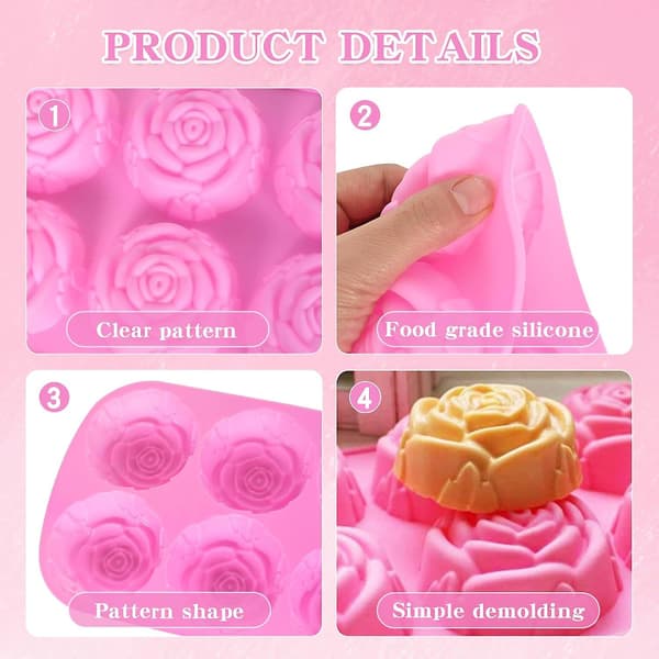 2 stk Rose Silikonform 6-hulrom, Roseformet Multifunksjonell Silikonform, Kake Sha