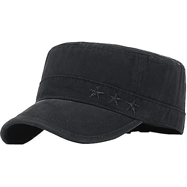 Herre Bomulds Flat Peak Baseball Twill Hær Militær Regiment Hat Visor Sort