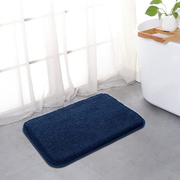 24\" x 16\" Sklisikker, slitesterk og myk baderomsmatte, maskinvaskbar absorberende mikrofiber badematte, mørkeblå